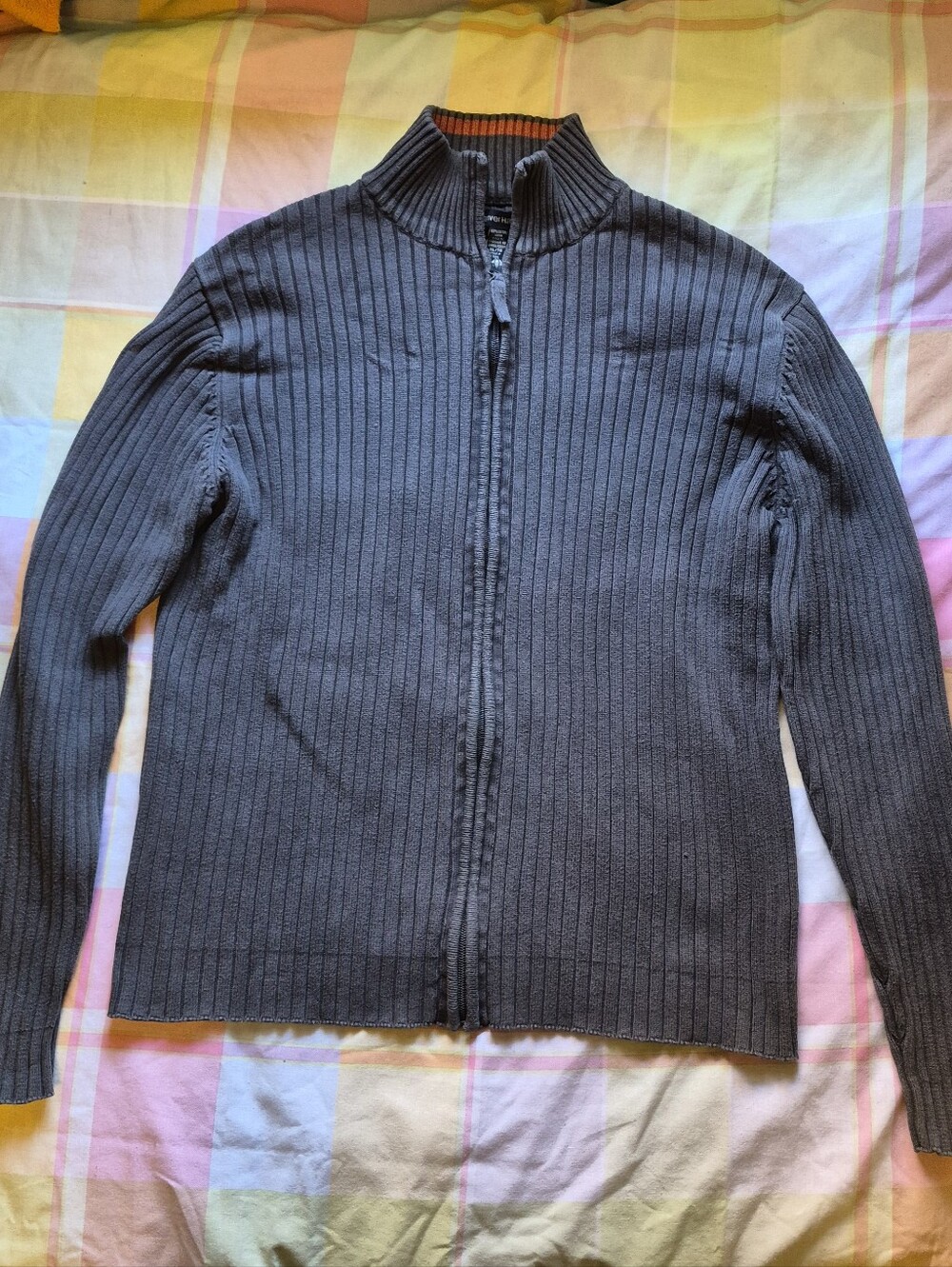 Denver Hayes Men's Gray Ribbed Full-Zip Sweater